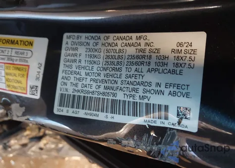 2025 Honda Cr-V Hybrid Sport-L z USA, uszkodzony, nr VIN 2HKRS6H87SH805790